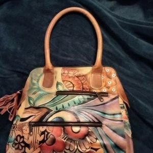 Anuschka Hand Painted Leather Satchel bag. (Multiple Compartments)